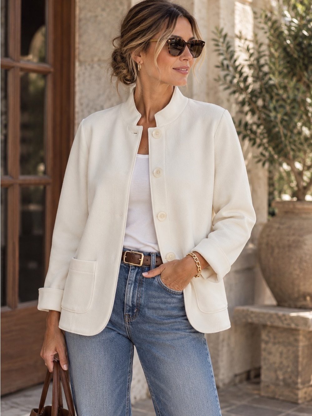 Coldwater Creek Ivory Large Knit Blazer Quiet Luxury Coastal Grandmother